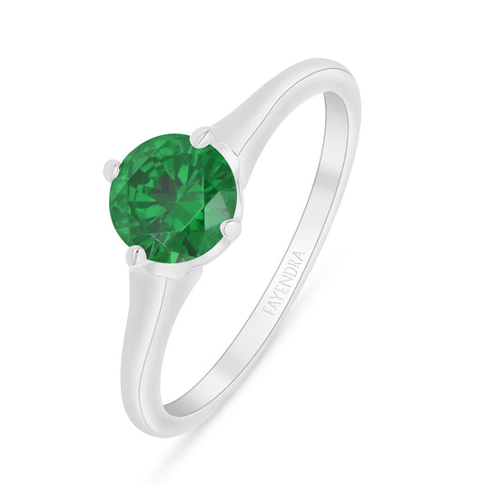 Sterling Silver 925 Ring Rhodium Plated Embedded With Emerald Zircon