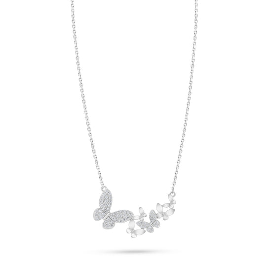 عقد من الفضة الخالصة عيار 925 مطلي روديوم مرصع فص ابيض