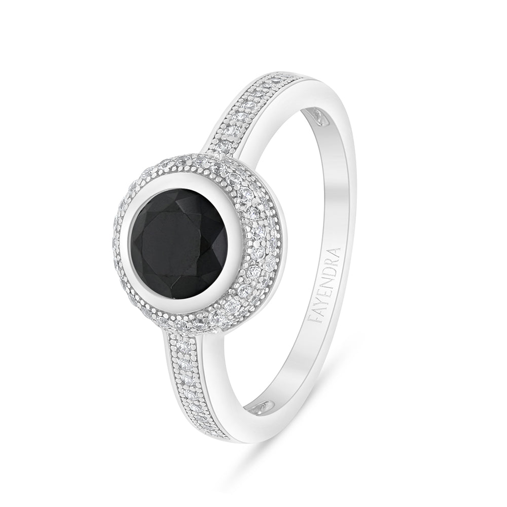 خاتم من الفضة الخالصة عيار 925 مطلي روديوم مرصع احجار اونكس سبينل و فص ابيض