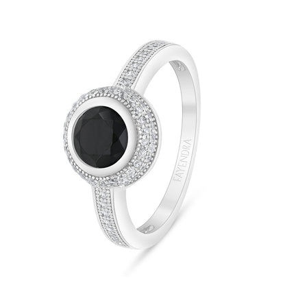 خاتم من الفضة الخالصة عيار 925 مطلي روديوم مرصع احجار اونكس سبينل و فص ابيض