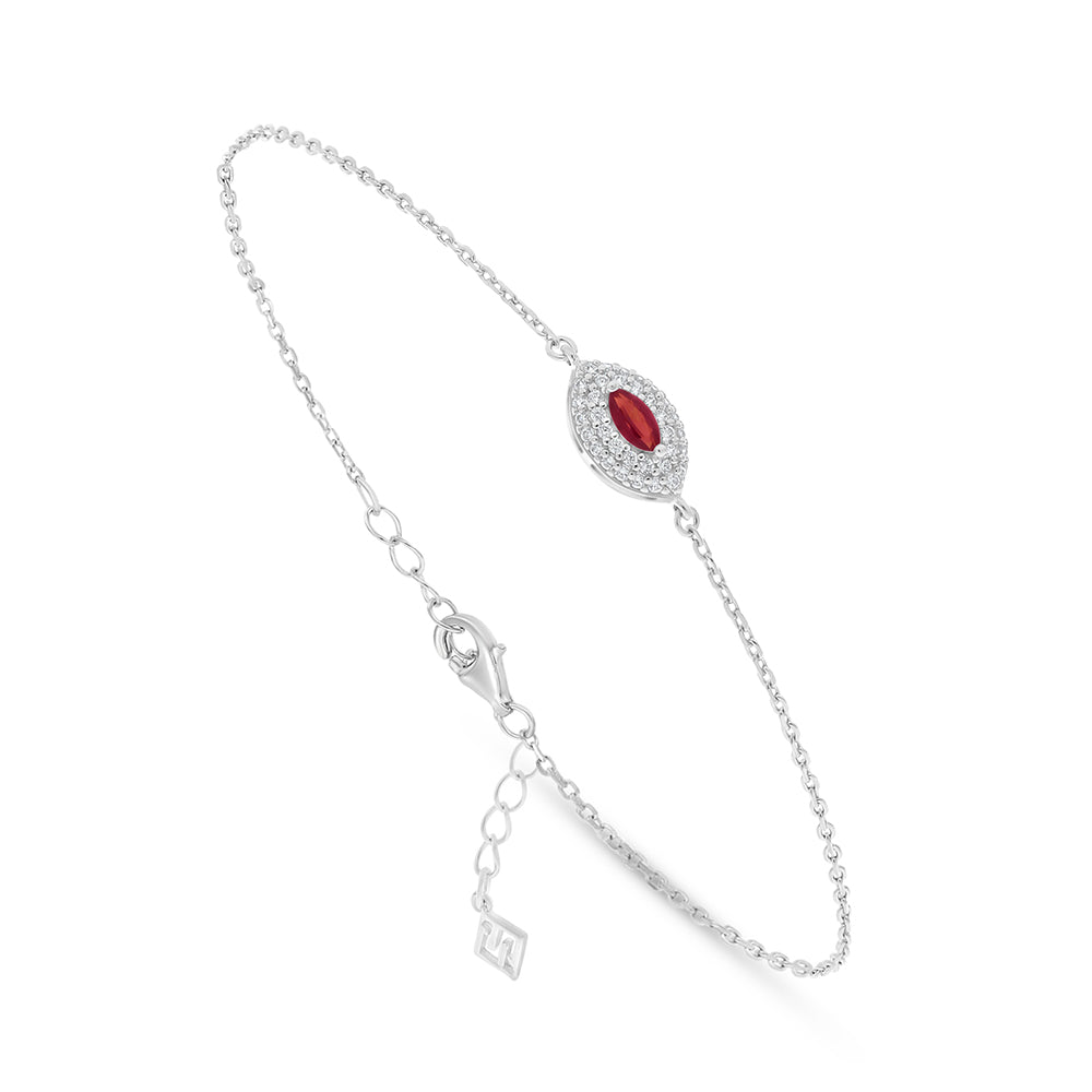 Sterling Silver 925 Bracelet Rhodium Plated Embedded With Ruby Corundum And White Zircon