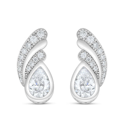 Sterling Silver 925 Earring Rhodium Plated Embedded With White Zircon