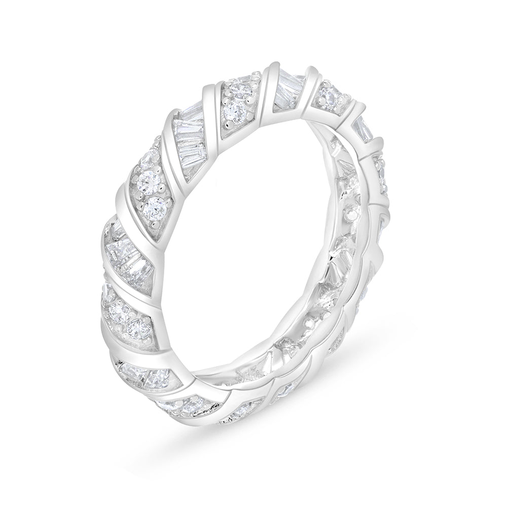 خاتم من الفضة الخالصة عيار 925 مطلي روديوم مرصع فص ابيض