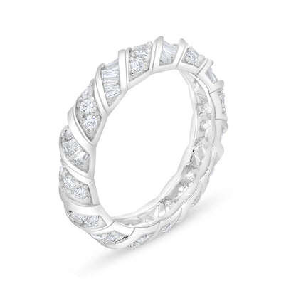 خاتم من الفضة الخالصة عيار 925 مطلي روديوم مرصع فص ابيض