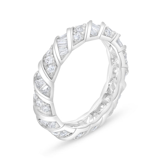Sterling Silver 925 Ring Rhodium Plated Embedded With White Zircon