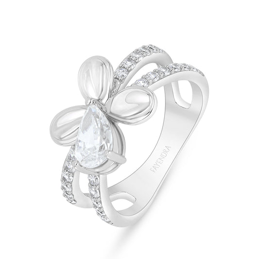 Sterling Silver 925 Ring Rhodium Plated Embedded With White Zircon
