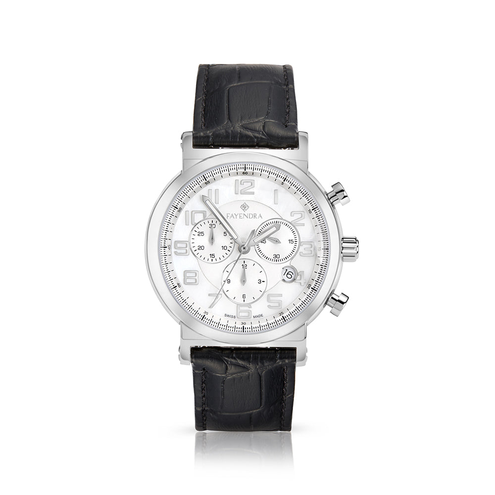 Stainless Steel 316L Watch Silver Color Black Leather For Men - WHITE MOP DIAL