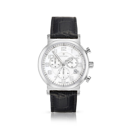 Stainless Steel 316L Watch Silver Color Black Leather For Men - WHITE MOP DIAL