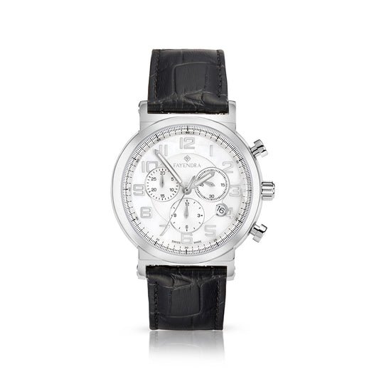 Stainless Steel 316L Watch Silver Color Black Leather For Men - WHITE MOP DIAL