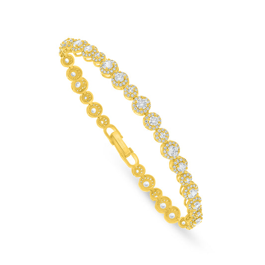 Sterling Silver 925 Bracelet Golden Plated Embedded With White Zircon