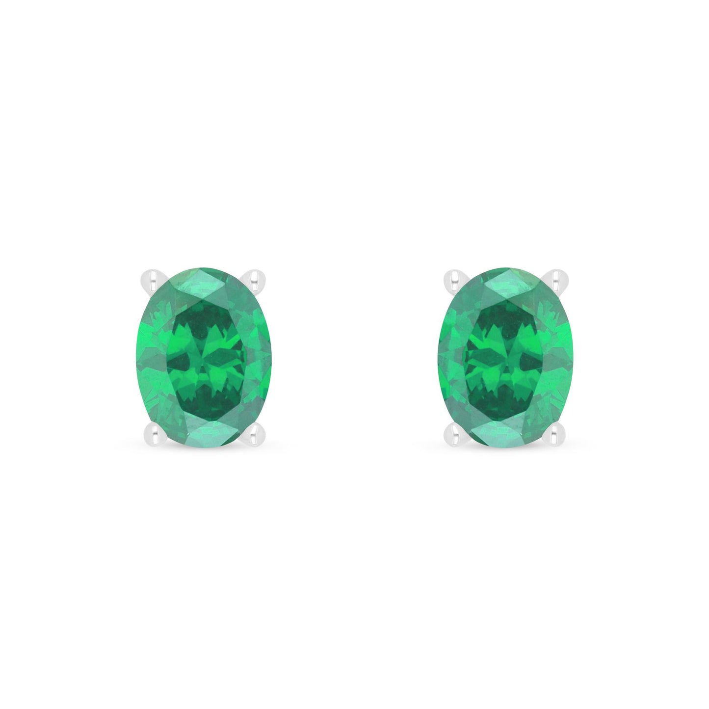 Sterling Silver 925 Earring Rhodium Plated Embedded With Emerald Zircon