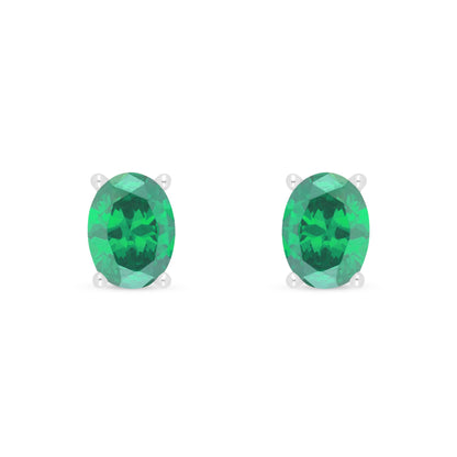Sterling Silver 925 Earring Rhodium Plated Embedded With Emerald Zircon