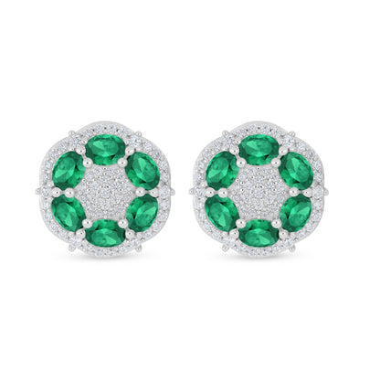 Sterling Silver 925 Earring Rhodium Plated Embedded With Emerald Zircon And White Zircon