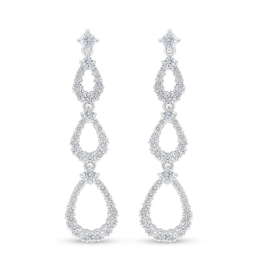 Sterling Silver 925 Earring Rhodium Plated Embedded With White Zircon