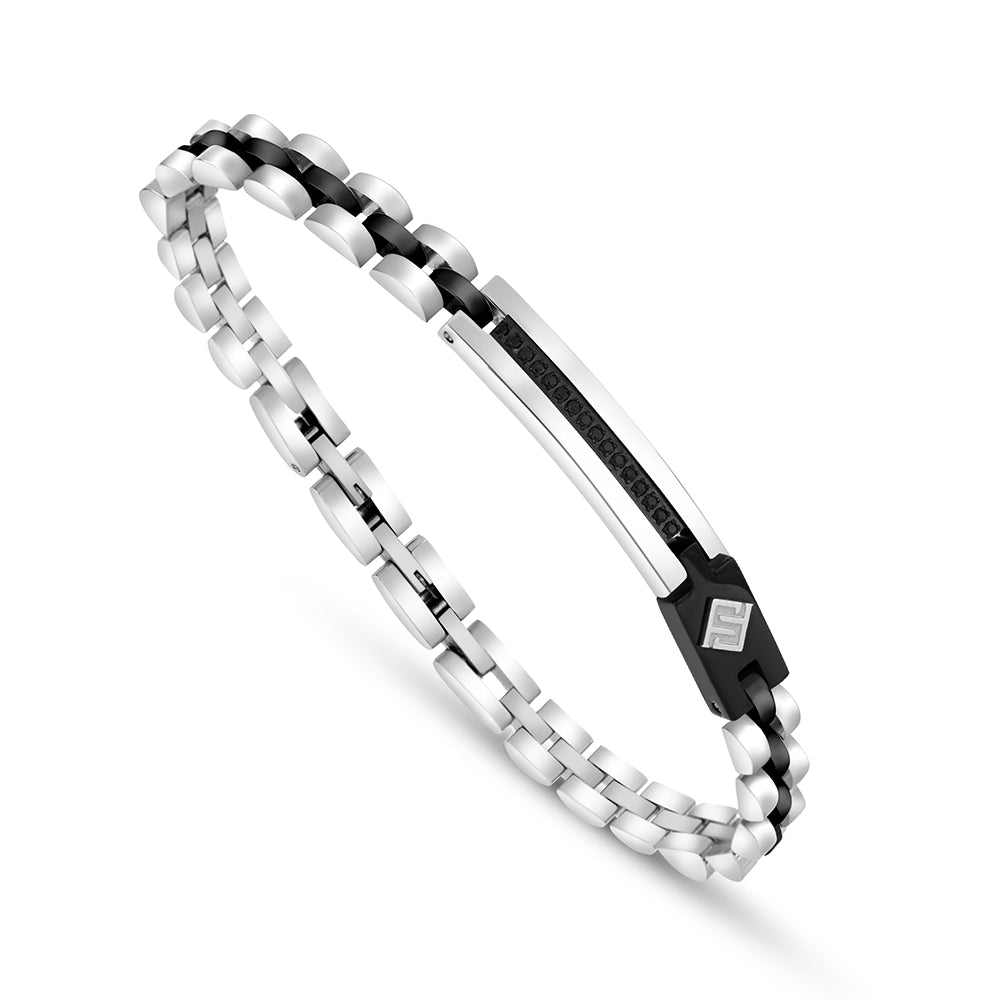 Stainless Steel 316L And 304 L Bracelet, Silver And Black Color Embedded With Black Spinal For Men