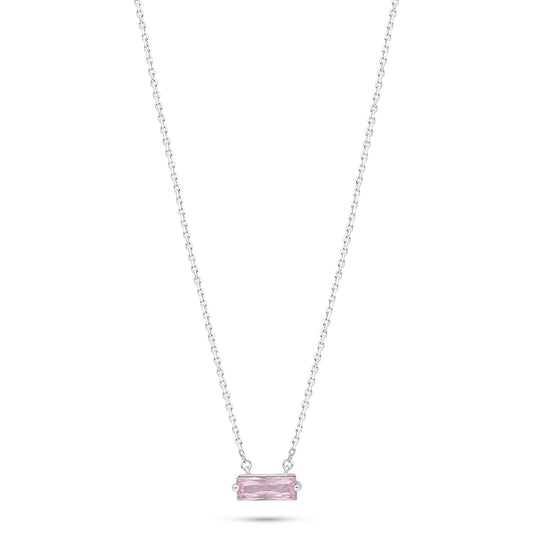 Sterling Silver 925 Necklace Rhodium Plated Embedded With Pink Zircon