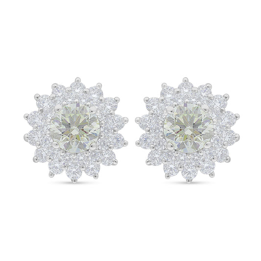 Sterling Silver 925 Earring Rhodium Plated Embedded With Diamond Zircon And White Zircon