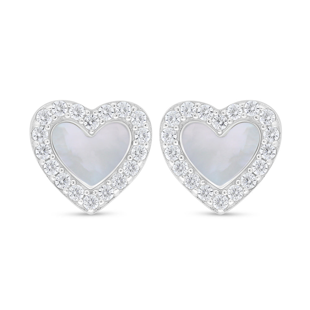 Sterling Silver 925 Earring Rhodium Plated Embedded With white shell And White Zircon
