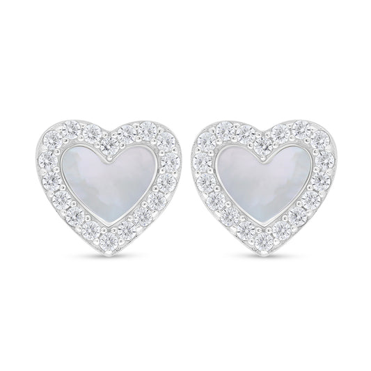 Sterling Silver 925 Earring Rhodium Plated Embedded With white shell And White Zircon