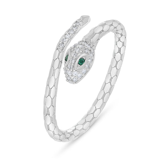 Sterling Silver 925 Ring Rhodium Plated Embedded With Emerald Zircon And White Zircon