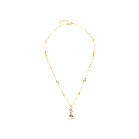 Sterling Silver 925 Necklace Gold Plated Embedded With Yellow Zircon And White CZ