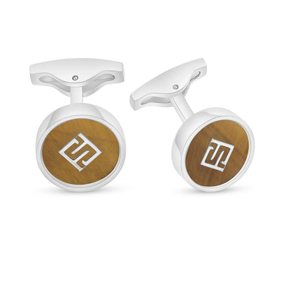 Stainless Steel Cufflink 316L Embedded With Yellow Tiger Eye Matt Steel