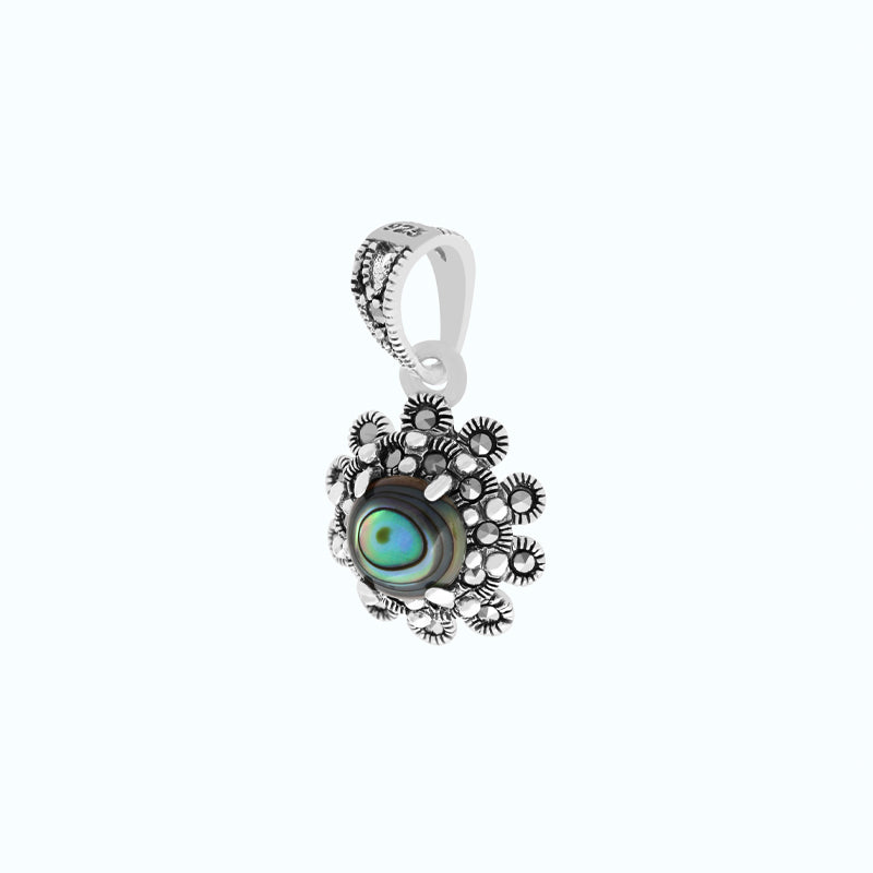 Sterling Silver 925 Pendant Embedded With Natural Blue Shell And Marcasite Stones