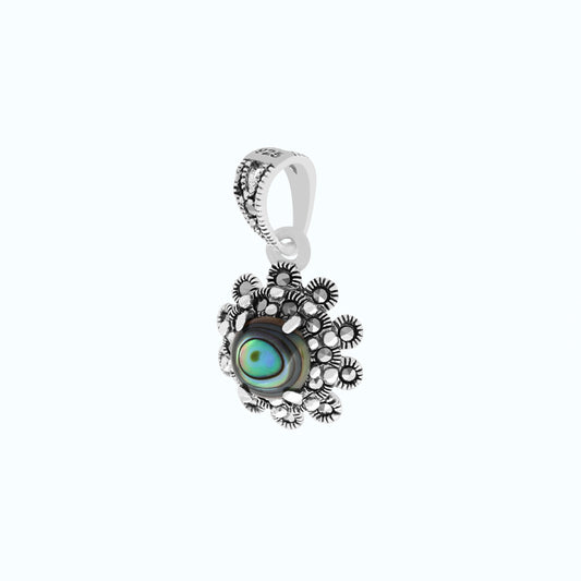 Sterling Silver 925 Pendant Embedded With Natural Blue Shell And Marcasite Stones