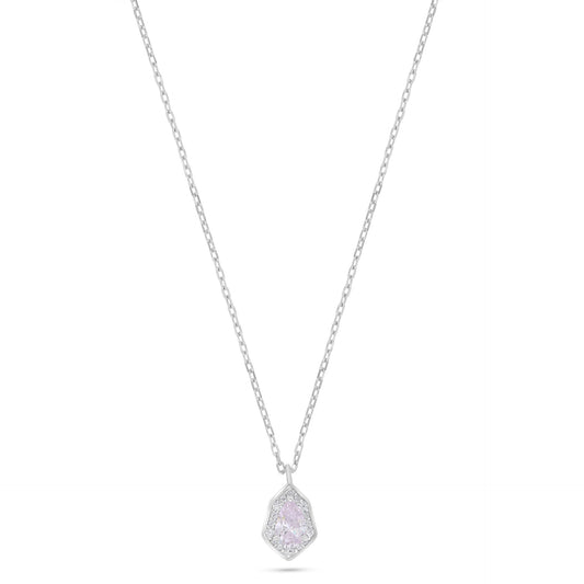 عقد من الفضة الخالصة عيار 925 مطلي روديوم مرصع زركون بنك و فص ابيض