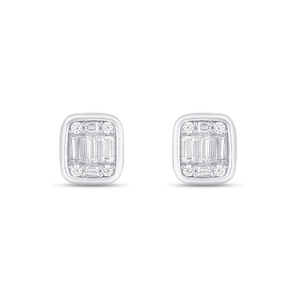 Sterling Silver 925 Earring Rhodium Plated Embedded With White Zircon