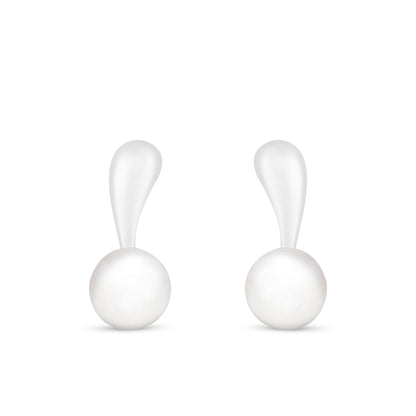 Sterling Silver 925 Earring Rhodium Plated Embedded With Natural White Pearl