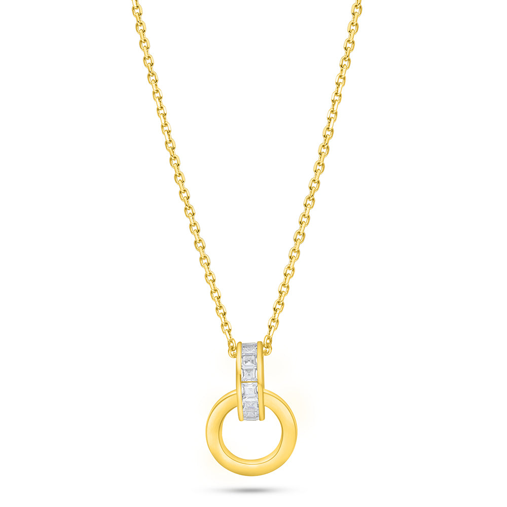 Sterling Silver 925 Necklace Golden Plated Embedded With White Zircon