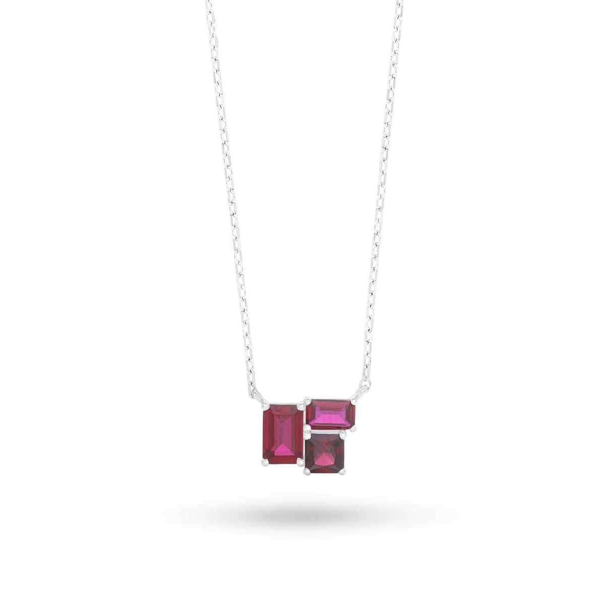 Sterling Silver 925 Necklace Rhodium Plated Embedded With Ruby Corundum And White Zircon