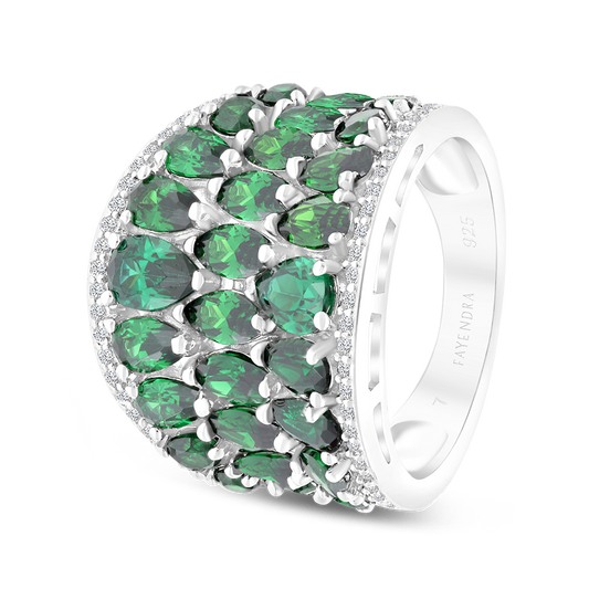 Sterling Silver 925 Ring Rhodium Plated Embedded With Emerald