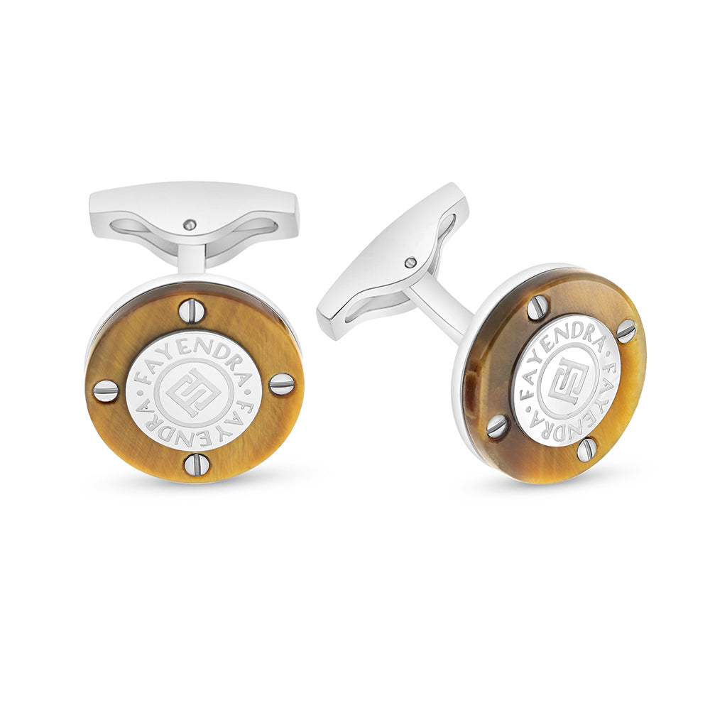 كبك ستانلس ستيل لون فضي عيار L316 مرصع احجار عين النمر اصفر Shiny Steel