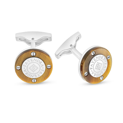 كبك ستانلس ستيل لون فضي عيار L316 مرصع احجار عين النمر اصفر Shiny Steel