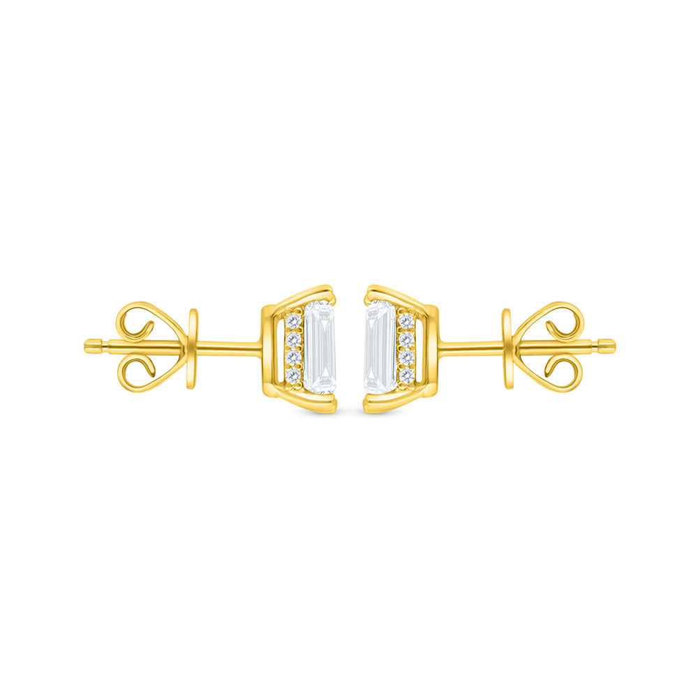 Sterling Silver 925 Earring Golden Plated Embedded With White Zircon