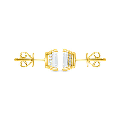 Sterling Silver 925 Earring Golden Plated Embedded With White Zircon