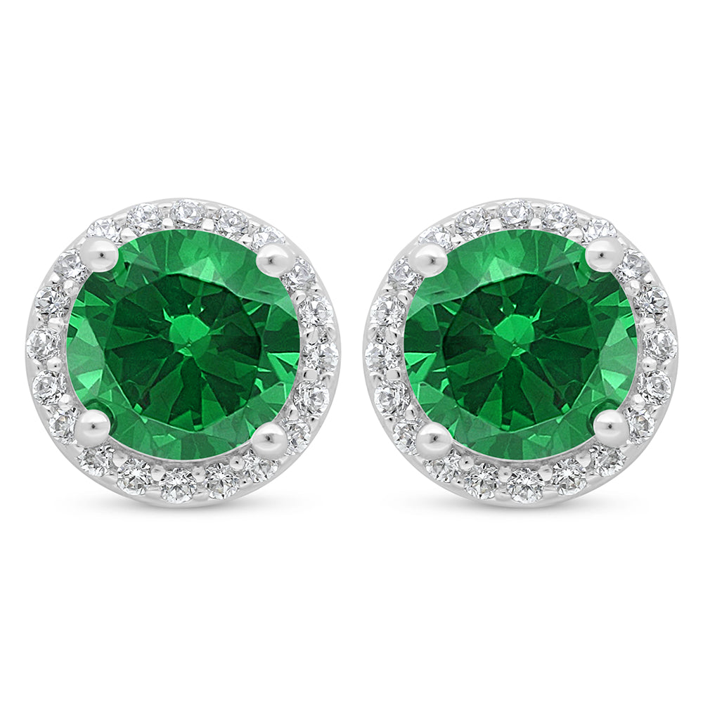Sterling Silver 925 Earring Rhodium Plated Embedded With Emerald Zircon And White Zircon