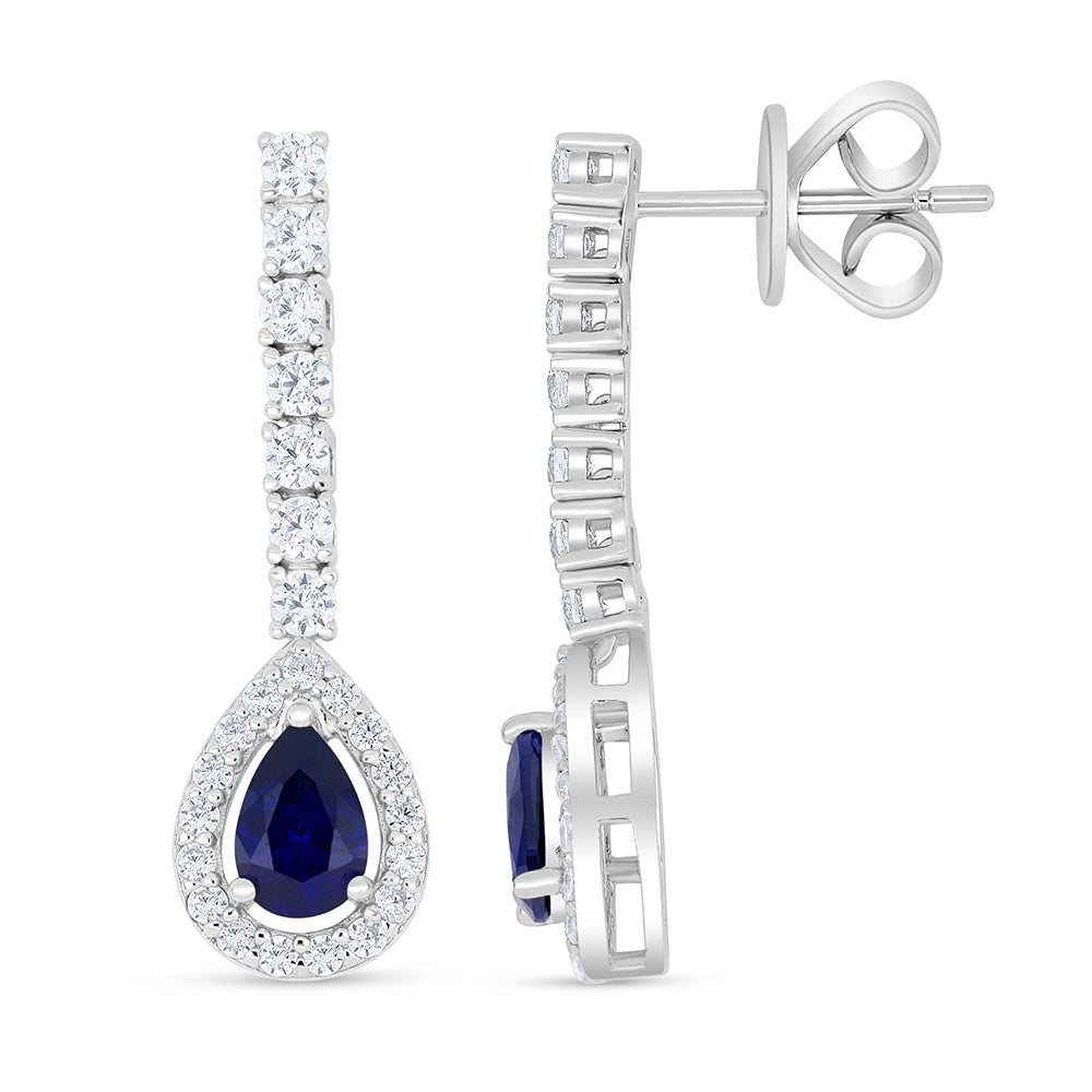 Sterling Silver 925 Earring Rhodium Plated Embedded With Sapphire Corundum And White Zircon