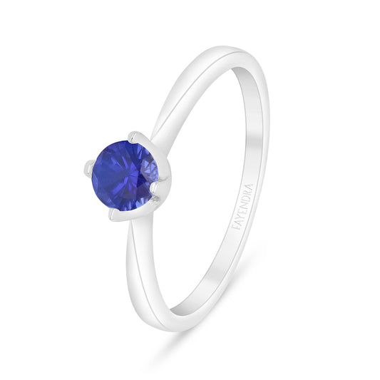Sterling Silver 925 Ring Rhodium Plated Embedded With Sapphire Corundum And White Zircon