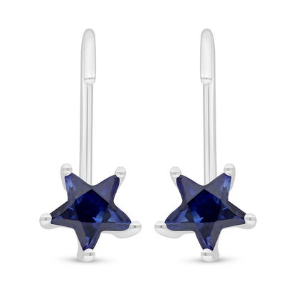 Sterling Silver 925 Earring Rhodium Plated Embedded With Sapphire Corundum