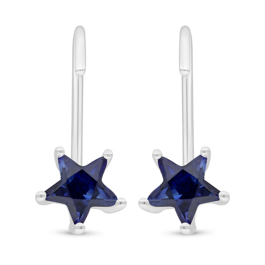 Sterling Silver 925 Earring Rhodium Plated Embedded With Sapphire Corundum