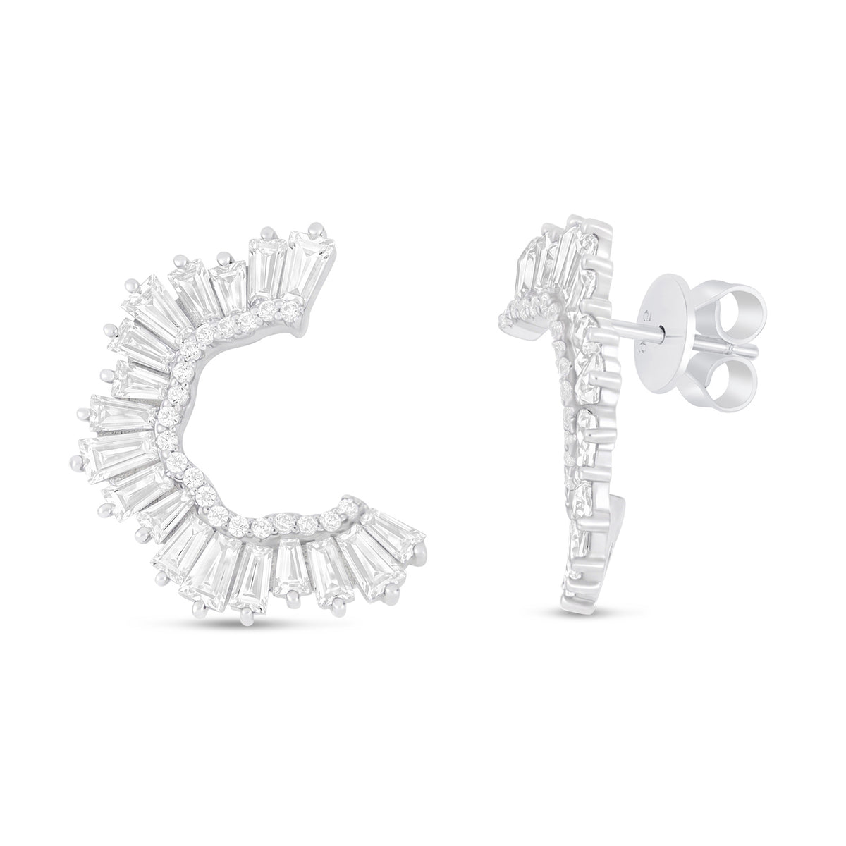 Sterling Silver 925 Earring Rhodium Plated Embedded With White Zircon