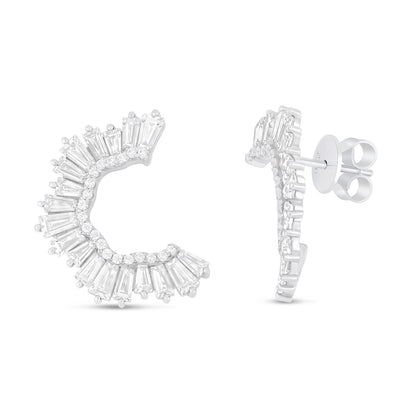 Sterling Silver 925 Earring Rhodium Plated Embedded With White Zircon