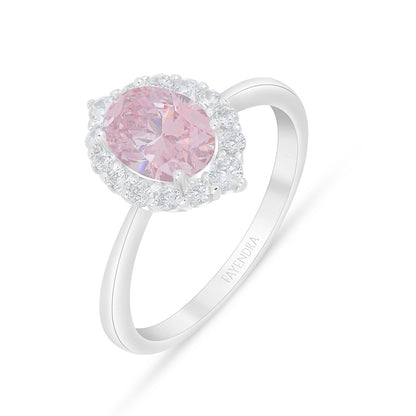 Sterling Silver 925 Ring Rhodium Plated Embedded With Pink Zircon And White Zircon