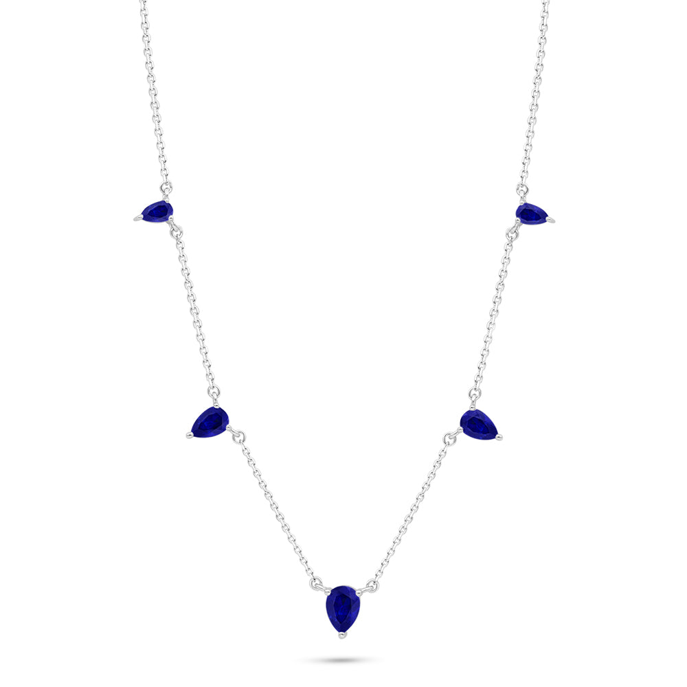 Sterling Silver 925 Necklace Rhodium Plated Embedded With Sapphire Corundum And White Zircon