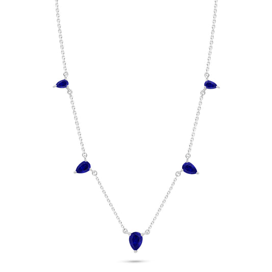Sterling Silver 925 Necklace Rhodium Plated Embedded With Sapphire Corundum And White Zircon