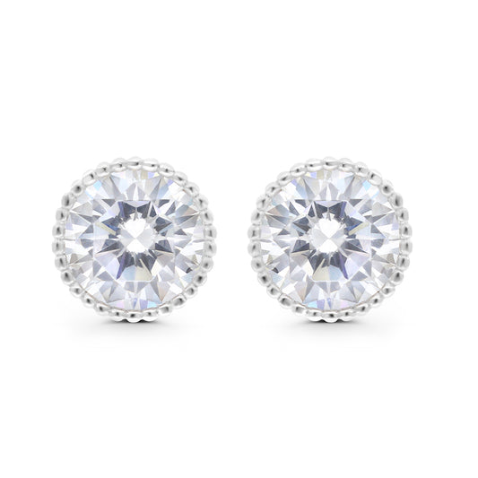 Sterling Silver 925 Earring Rhodium Plated Embedded With Yellow Zircon
