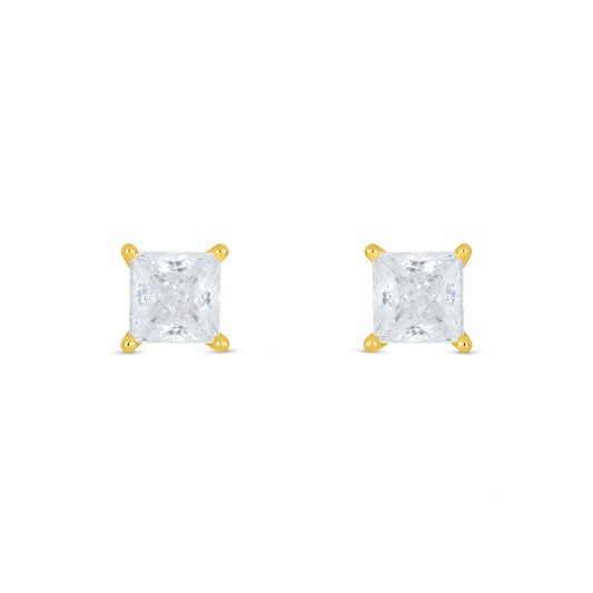 Sterling Silver 925 Earring Golden Plated Embedded With White Zircon